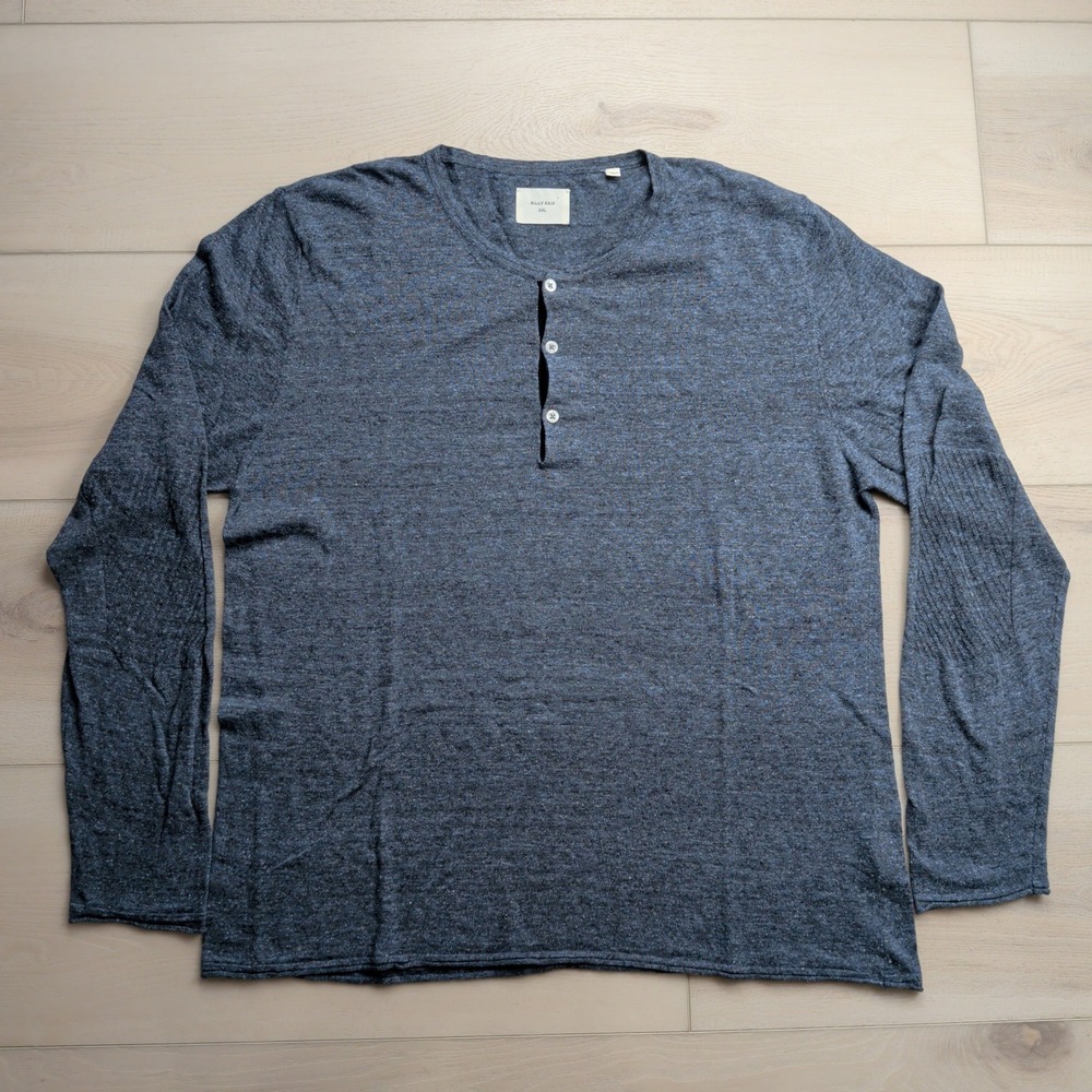 Billy Reid Cotton Linen Henley Shirt Mens XXL Blue Long Sleeve Made in Italy